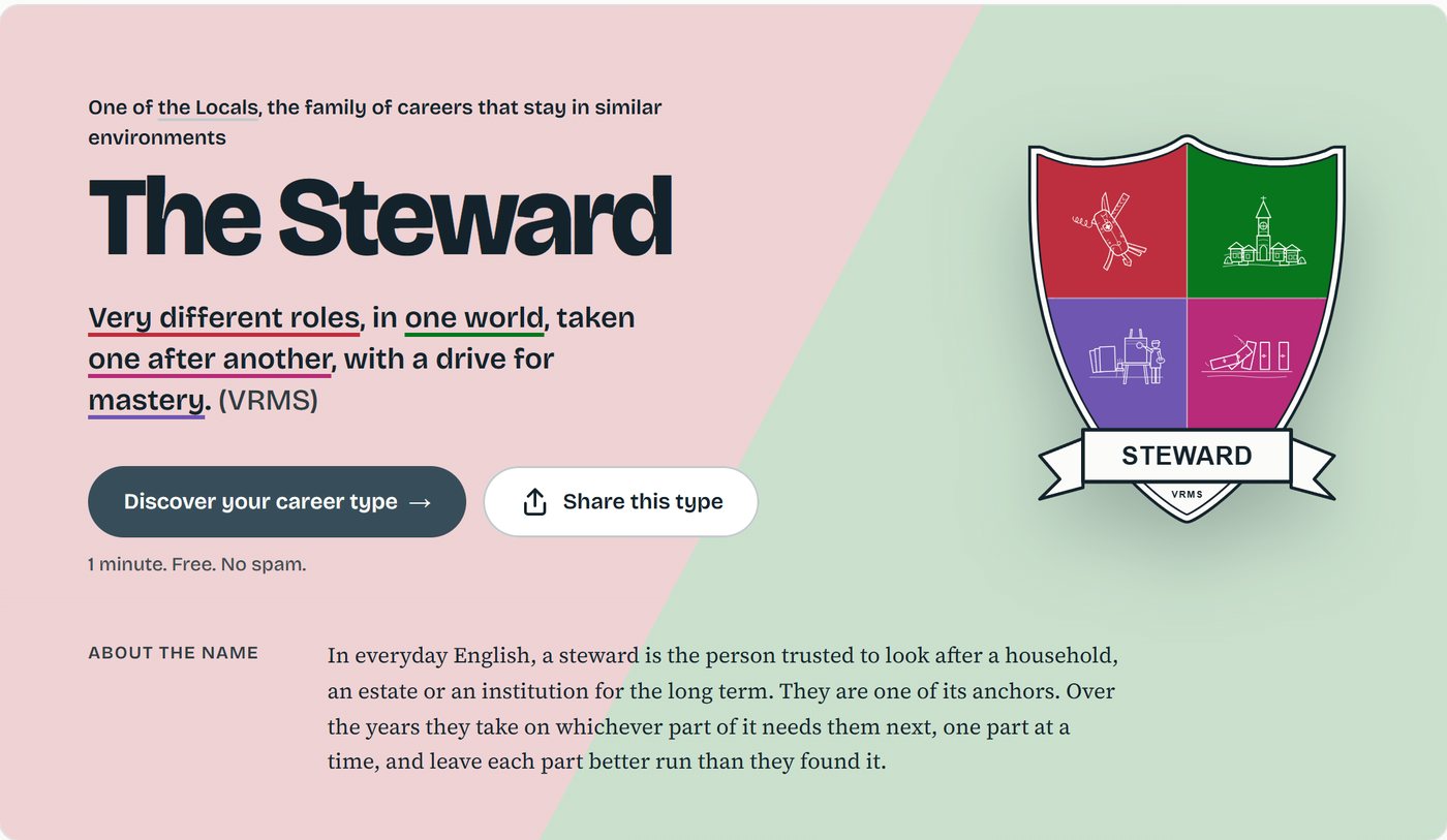 The top of the Steward's page: its name, the line that sums it up, and its shield
